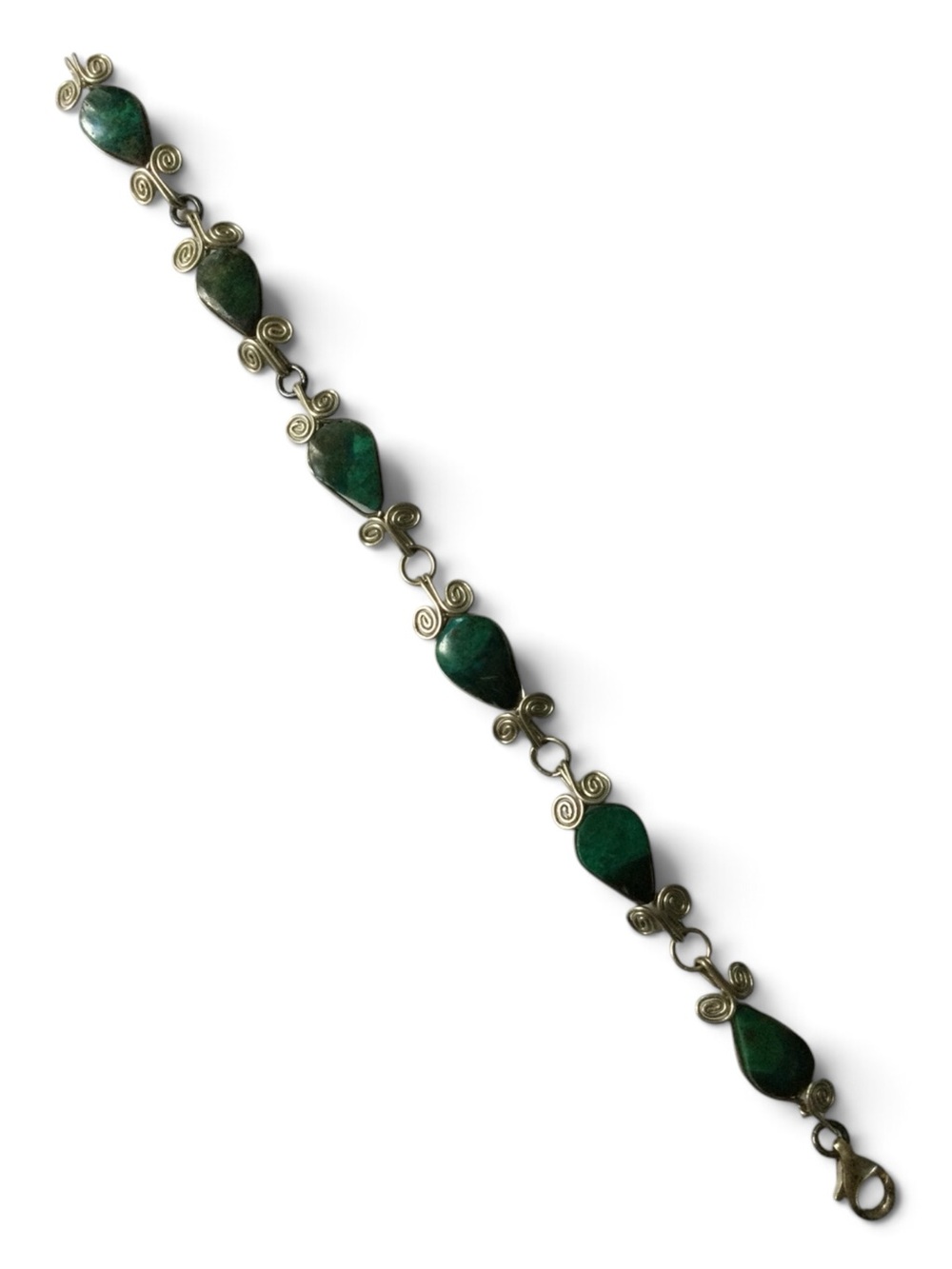 Vintage Handmade Silver-Tone Chrysocolla Teardrop Bracelet 6.75" - Picture 4 of 12